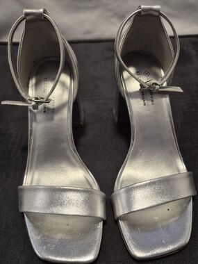 Call It Spring Silver Ankle-Strap Block Heels